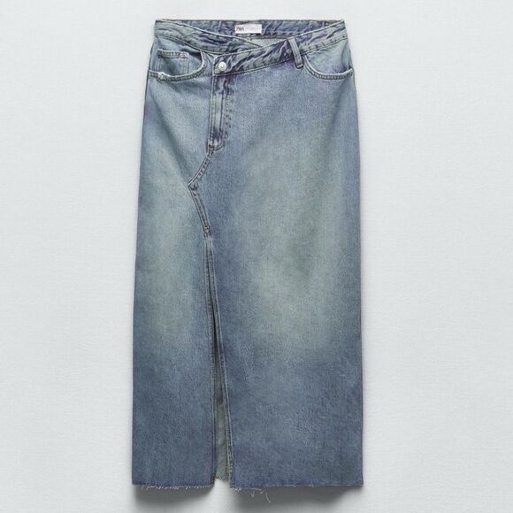 Zara TRF LONG DENIM SKIRT Size L - Picture 1 of 8